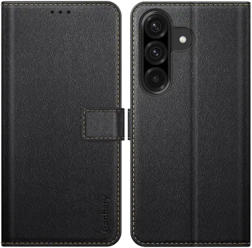 [ET-A26-NR] Etui portefeuille 6,6" - Etui portefeuille NOIR à rabat en cuir de qualité supérieure - Galaxy A26 5G 