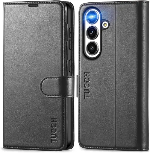 [ET-S25-NR] Etui portefeuille Galaxy S25 5G - Etui portefeuille NOIR à rabat en cuir de qualité supérieure 